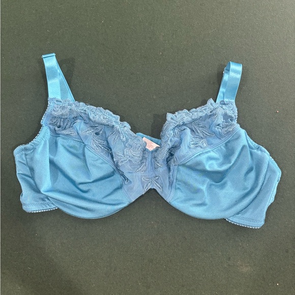 Blue Teal Lace Delta Burke Bra Size 42D Underwire Full Coverage Style 225126 - Picture 1 of 6